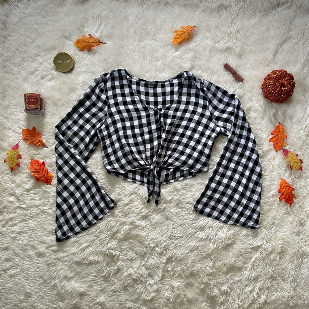 Wild Fable Bell Sleeve Plaid Top
